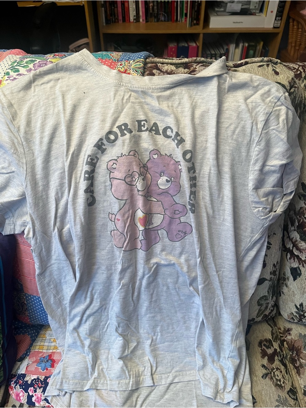 Care Bears Long-Sleeve Tee in Light Gray with Pink Bears
